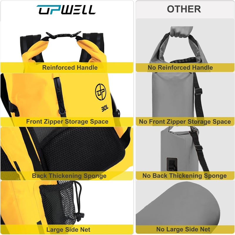 UPWELL 30L Waterproof Dry Bag Boating Backpack for Travel Hiking Camping Kayaking Hiking Swimming Floating Submersible Dry Bag yellow - Image 3